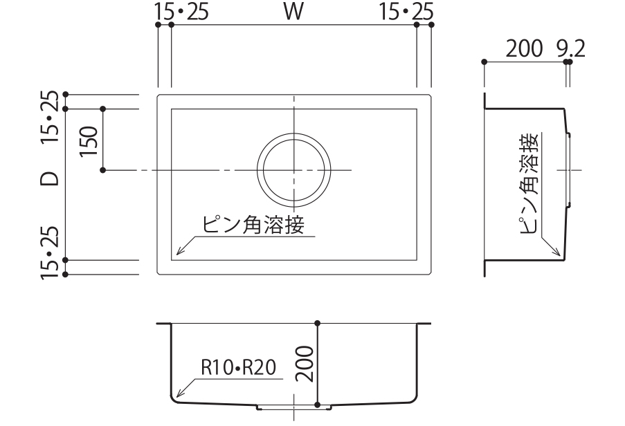 ピン角Rシンク